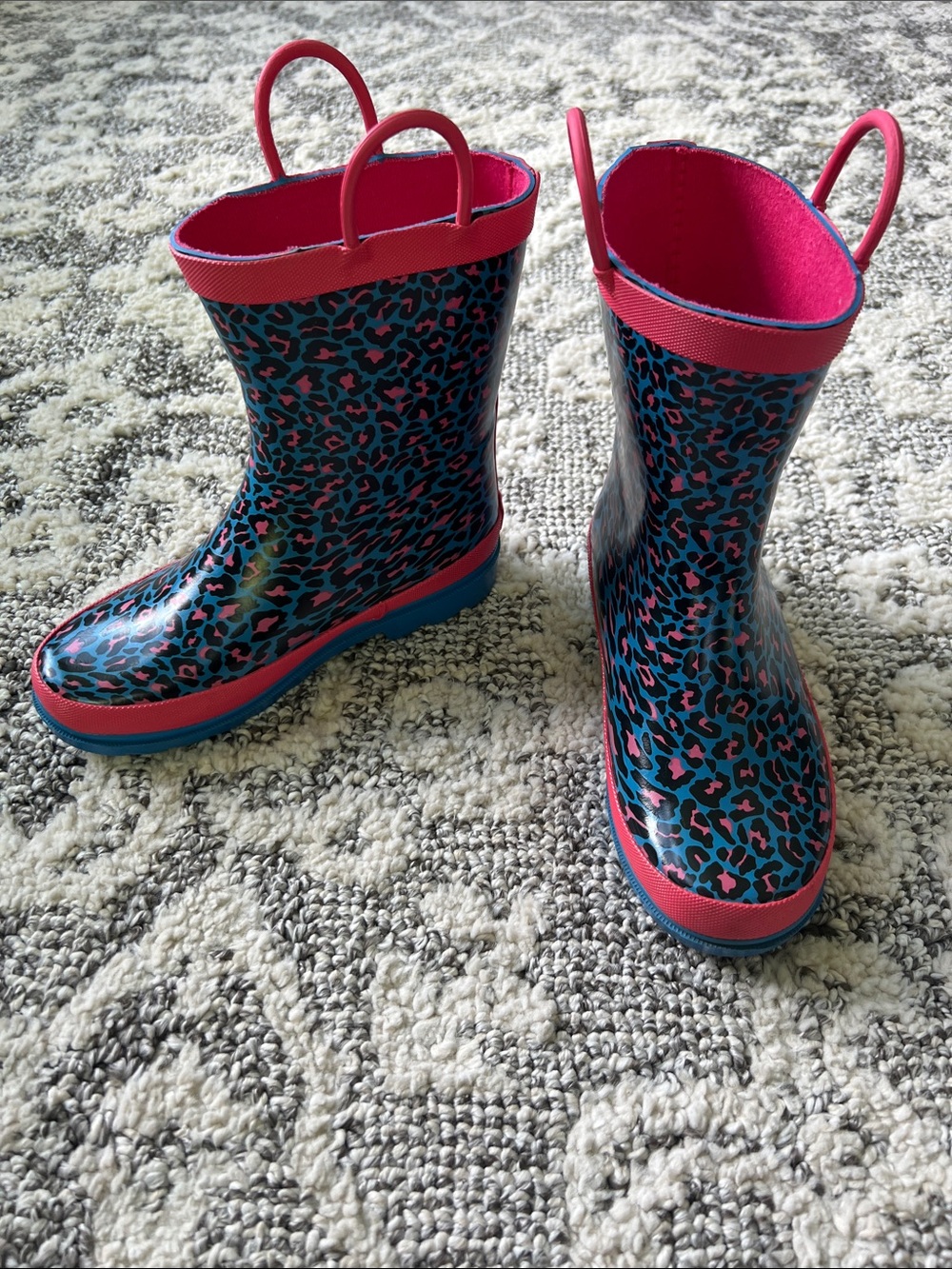 Bundle 3 pairs and get offer $20 Girls Leopard-Print Rain Boots with Pink Trim